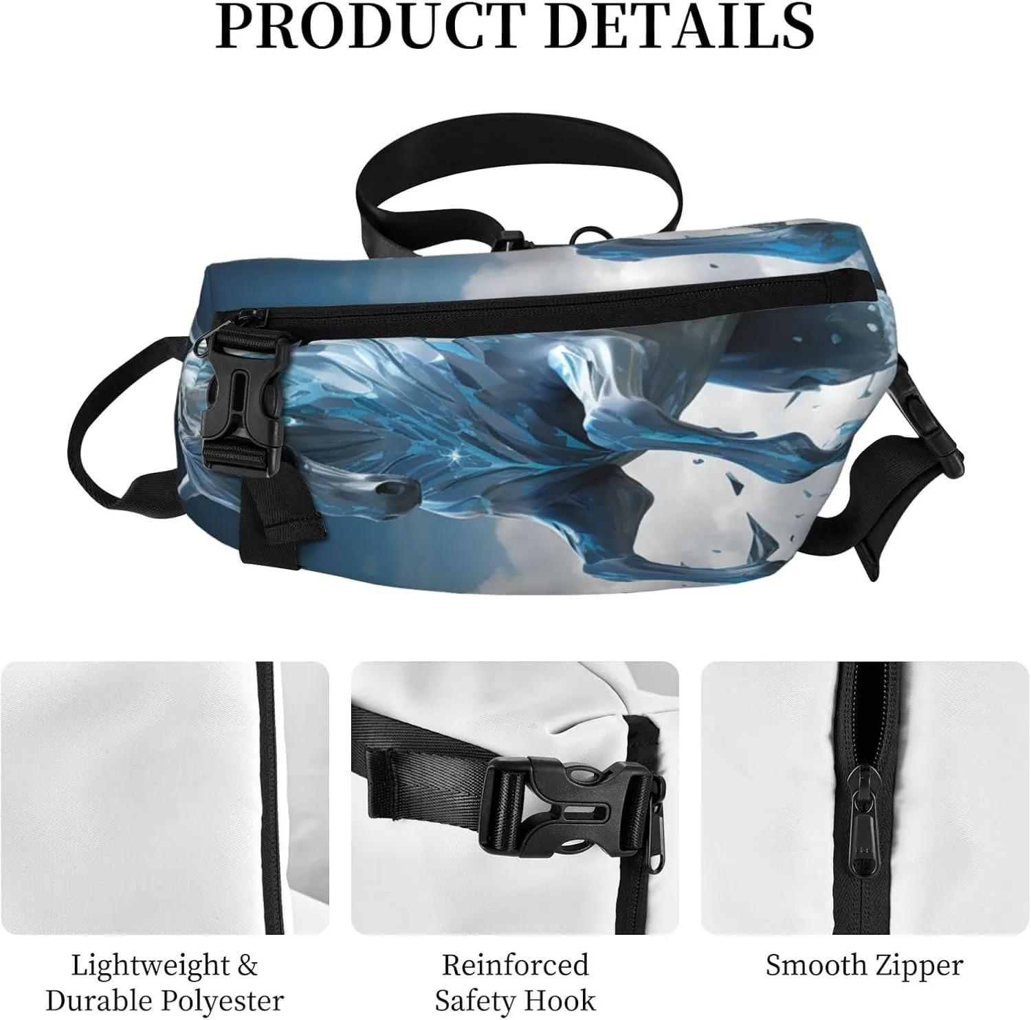 Sling Bag Crossbody Backpack for Men Women Blue Ice Horse Chest Bag Crossbody Bag for Travel Sport Running