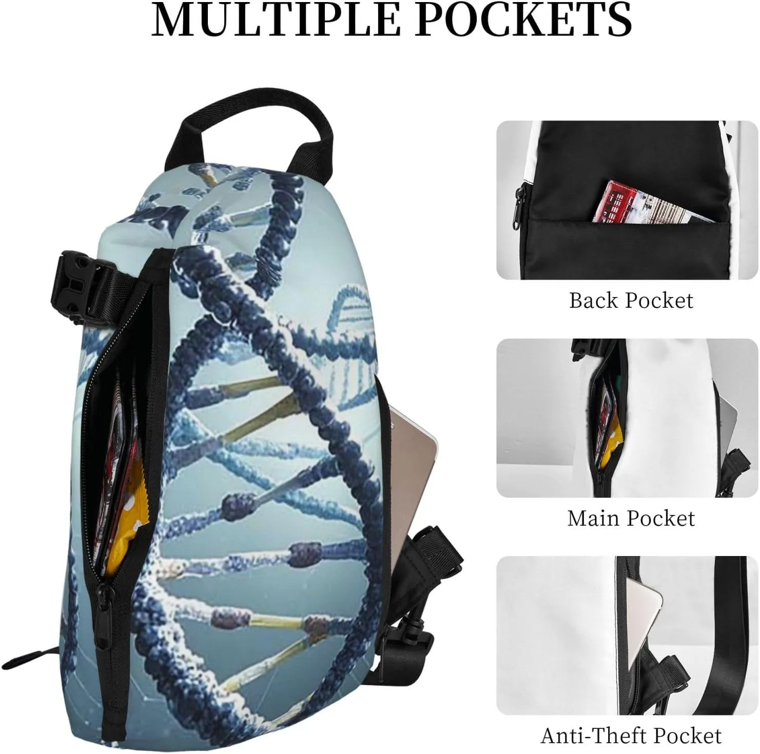 Sling Bag Crossbody Backpack for Men Women DNA Genetic Helix4 Chest Bag Crossbody Bag for Travel Sport Running