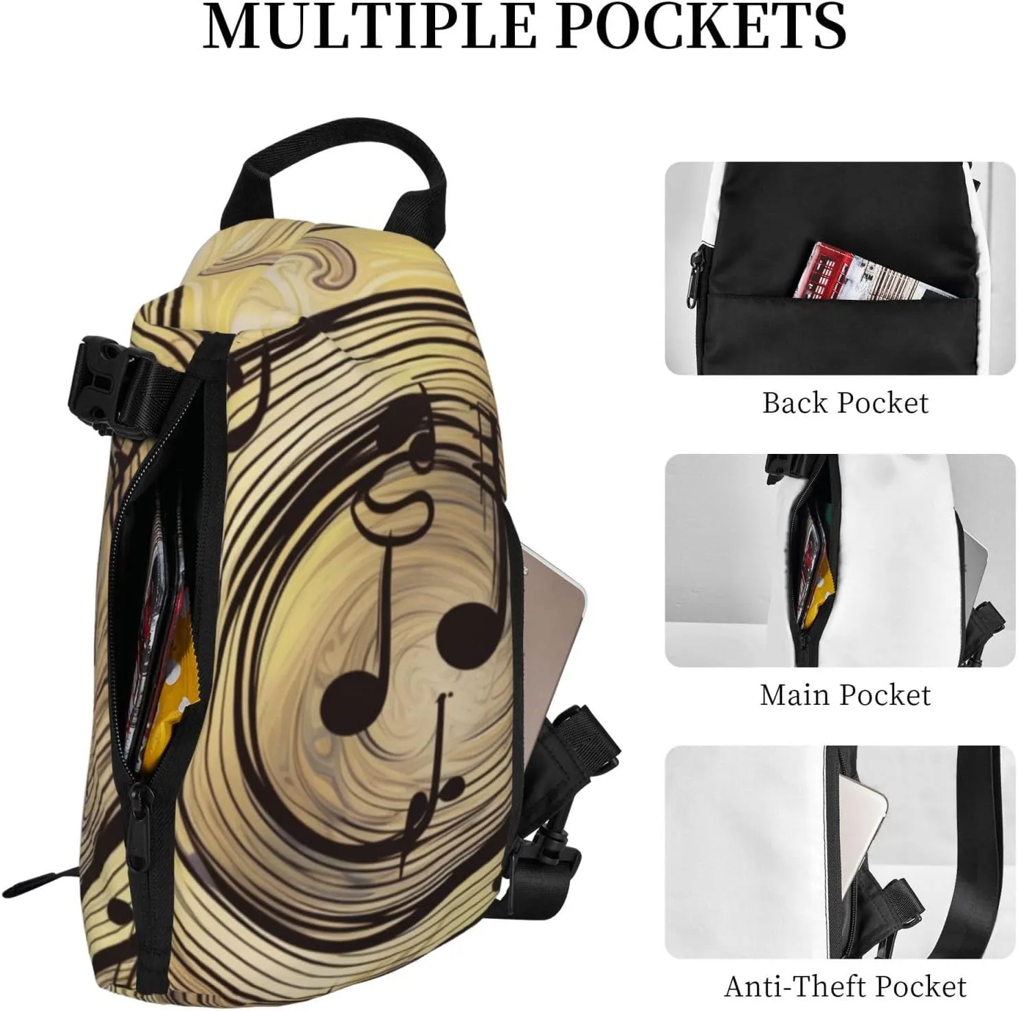 Sling Bag Crossbody Backpack for Men Women Muisc Note Chest Bag Crossbody Bag for Travel Sport Running