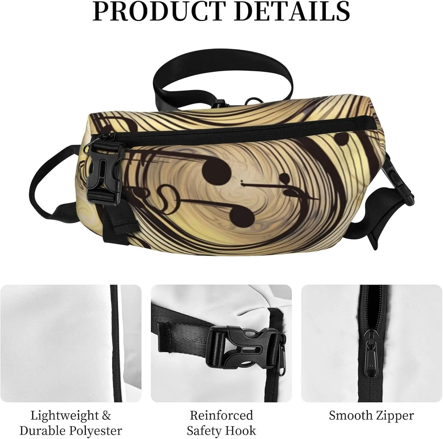 Sling Bag Crossbody Backpack for Men Women Muisc Note Chest Bag Crossbody Bag for Travel Sport Running
