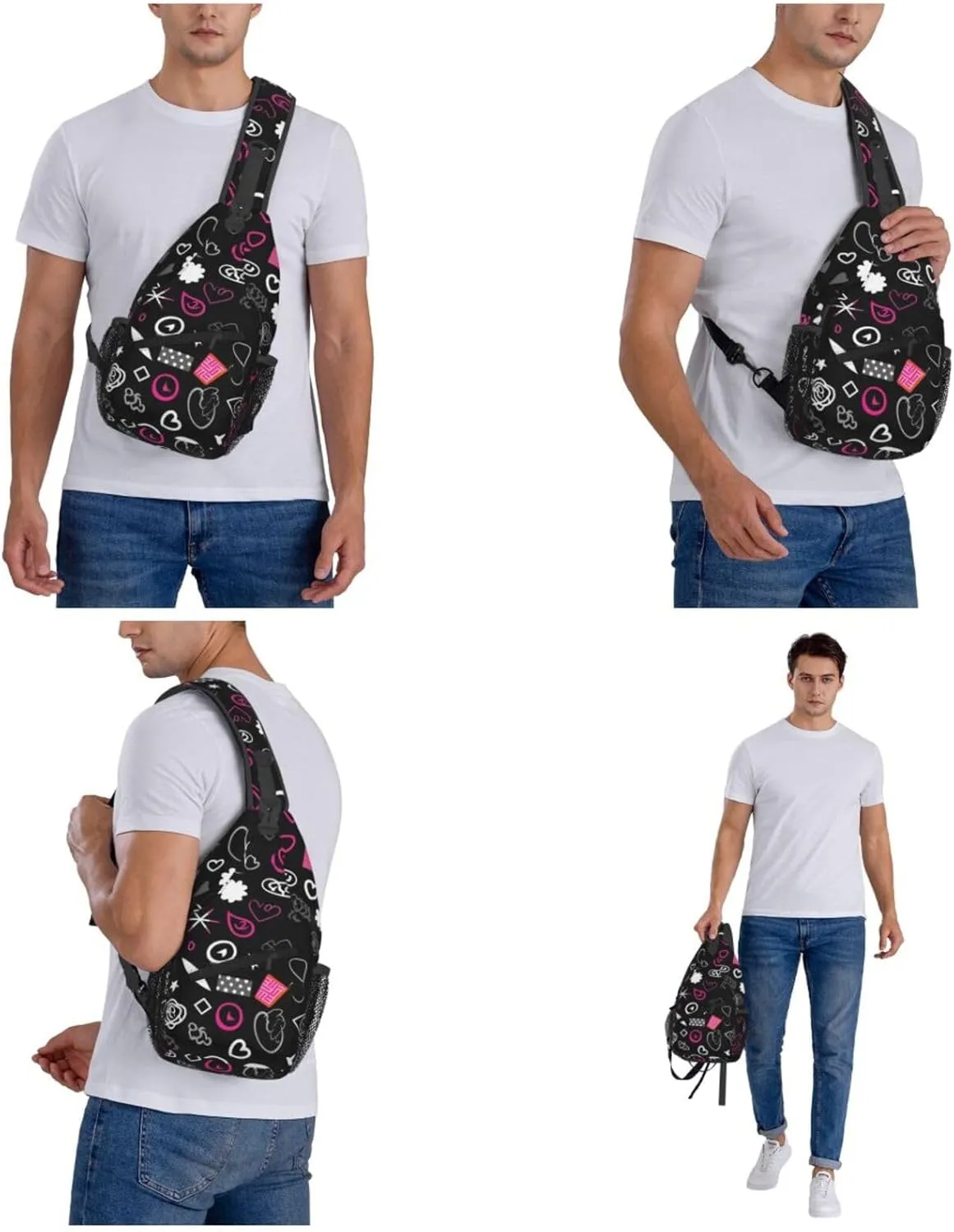 Sling Bag Crossbody Backpack for Men Women Multiple Symbols Chest Bag Crossbody Bag for Travel Sport Running
