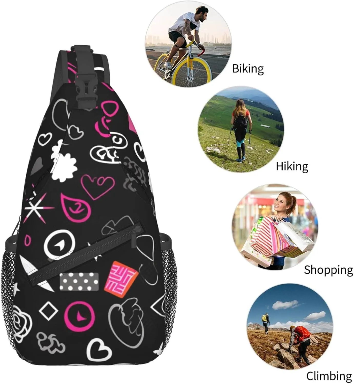 Sling Bag Crossbody Backpack for Men Women Multiple Symbols Chest Bag Crossbody Bag for Travel Sport Running