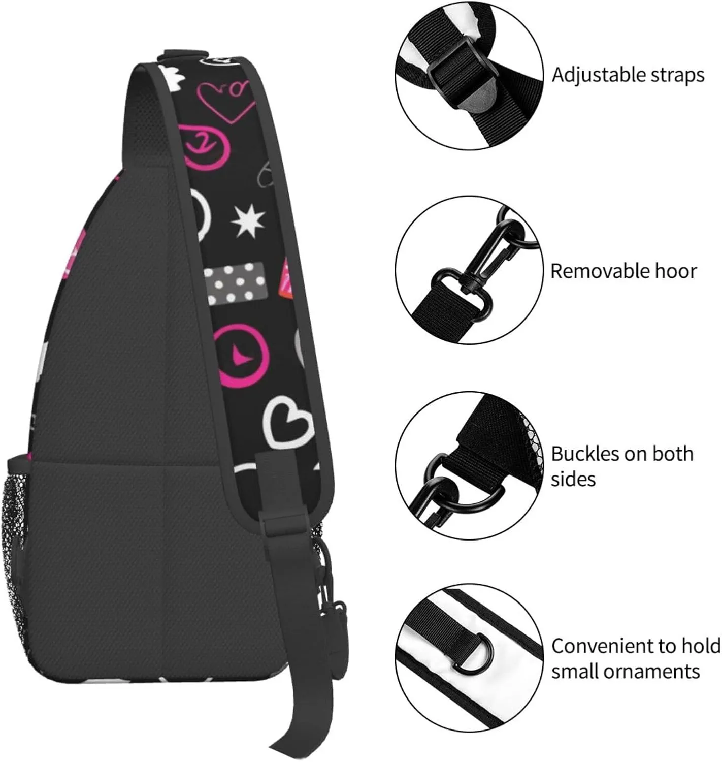 Sling Bag Crossbody Backpack for Men Women Multiple Symbols Chest Bag Crossbody Bag for Travel Sport Running