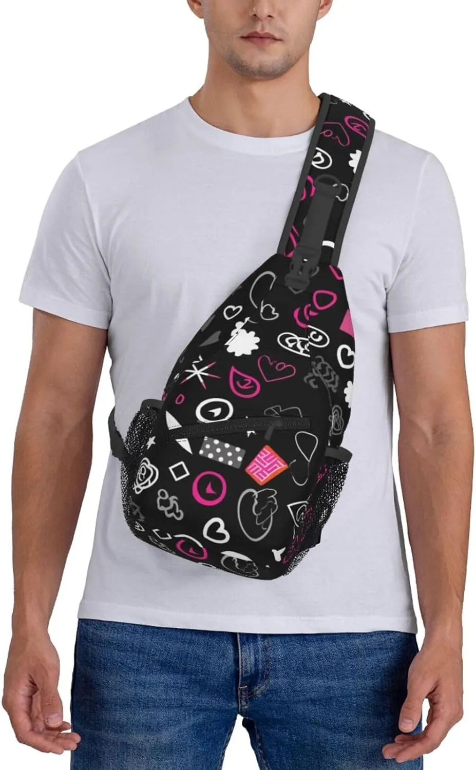 Sling Bag Crossbody Backpack for Men Women Multiple Symbols Chest Bag Crossbody Bag for Travel Sport Running