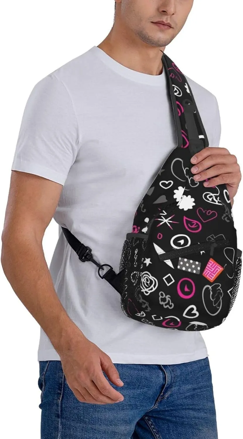 Sling Bag Crossbody Backpack for Men Women Multiple Symbols Chest Bag Crossbody Bag for Travel Sport Running