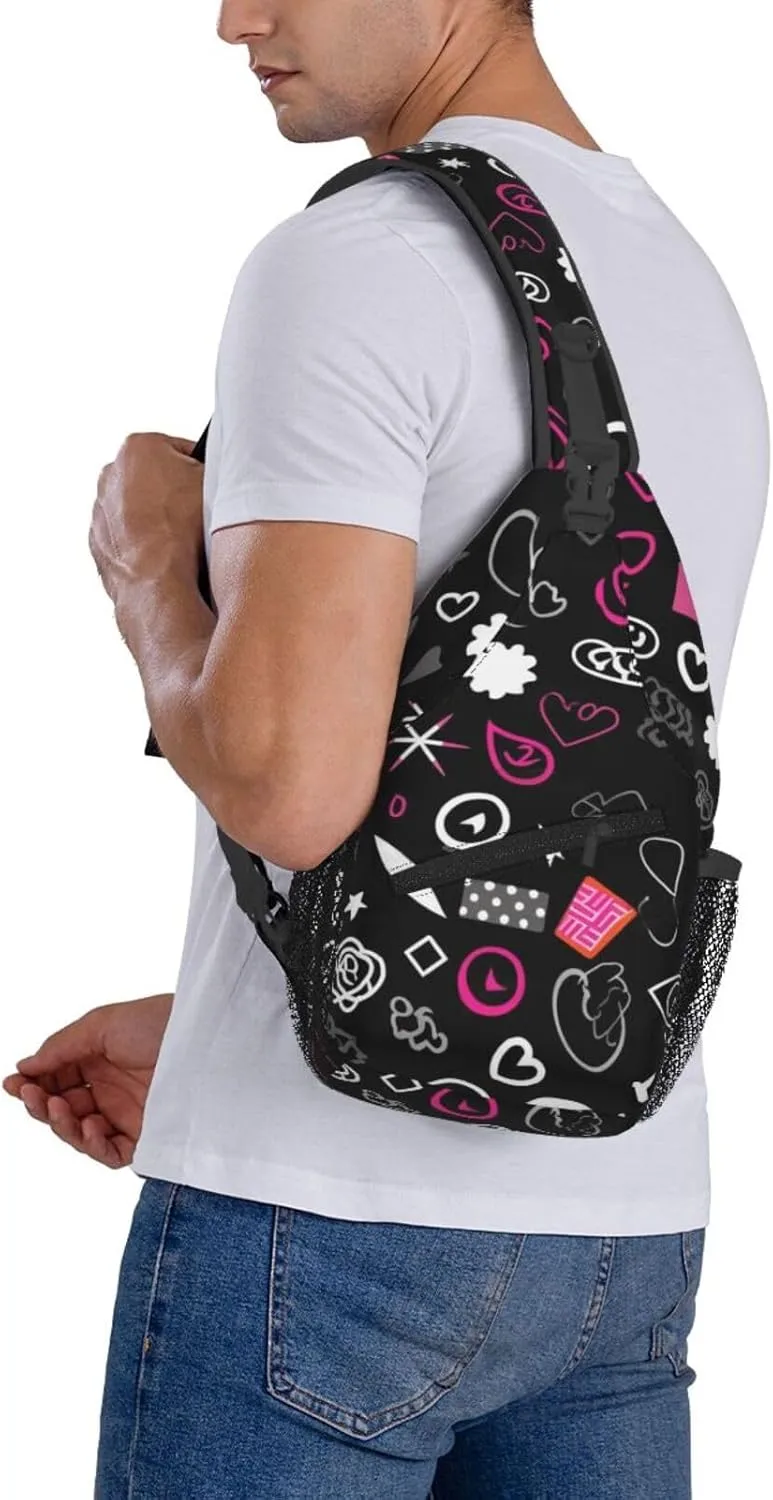 Sling Bag Crossbody Backpack for Men Women Multiple Symbols Chest Bag Crossbody Bag for Travel Sport Running