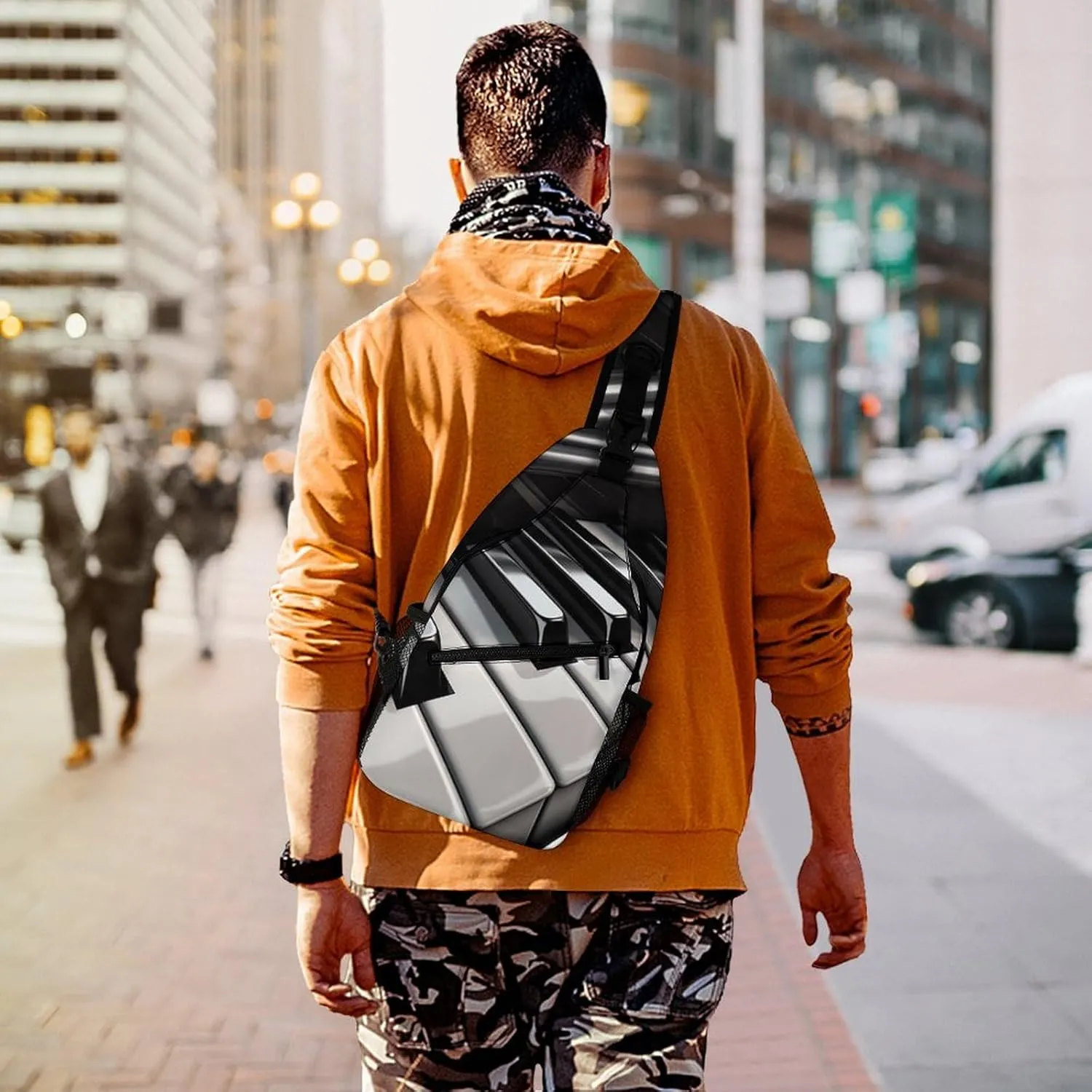 Sling Bag Crossbody Backpack for Men Women Piano Keys Chest Bag Crossbody Bag for Travel Sport Running