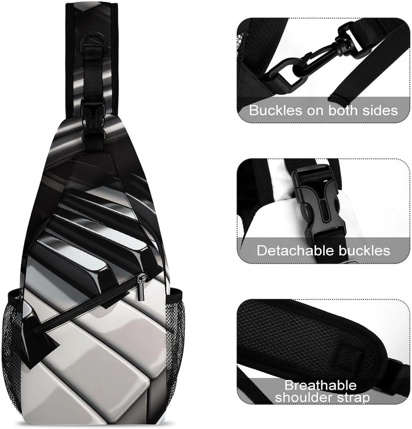 Sling Bag Crossbody Backpack for Men Women Piano Keys Chest Bag Crossbody Bag for Travel Sport Running