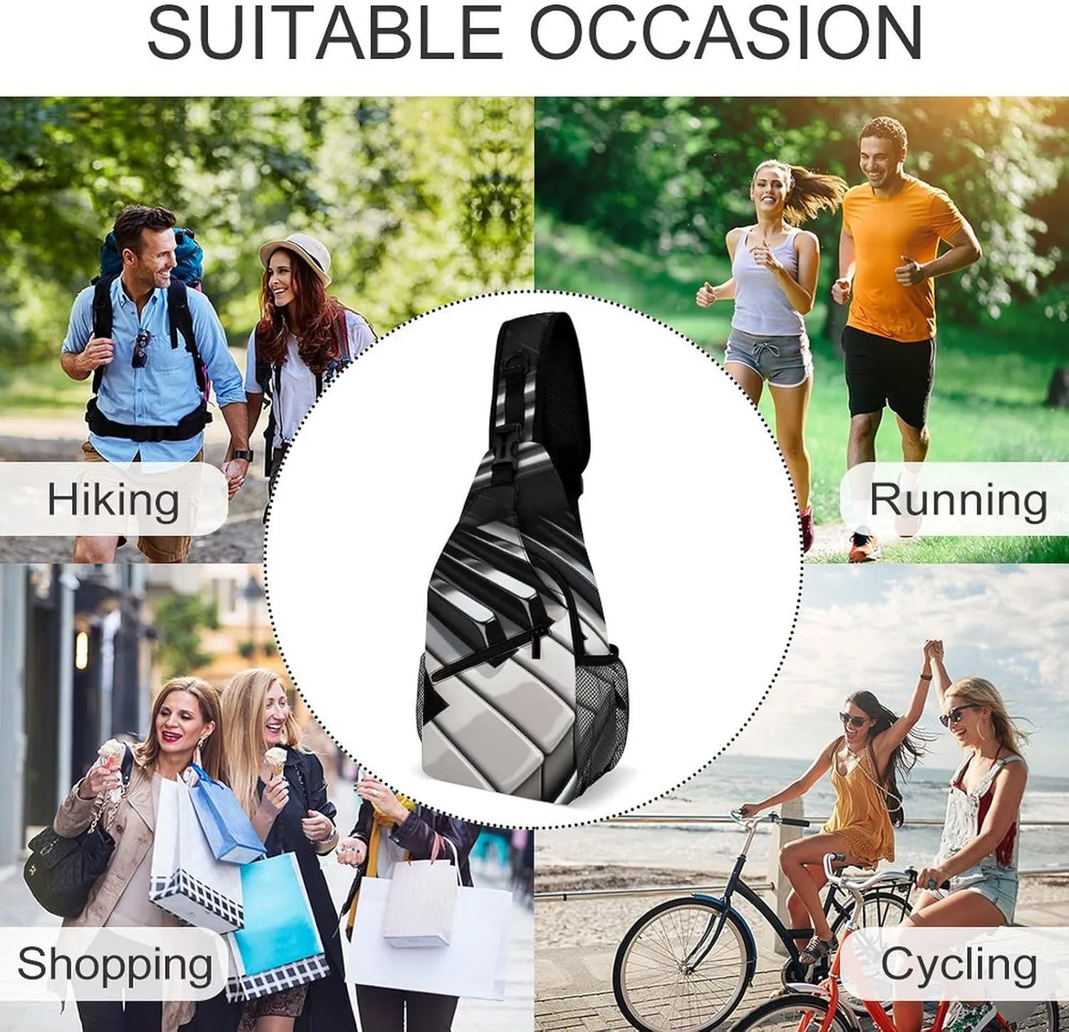 Sling Bag Crossbody Backpack for Men Women Piano Keys Chest Bag Crossbody Bag for Travel Sport Running