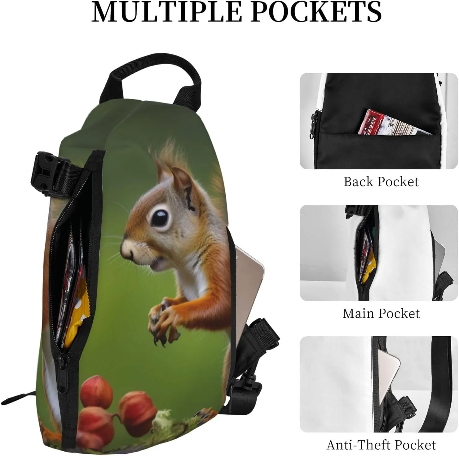 Sling Bag Crossbody Backpack for Men Women squirrel Chest Bag Crossbody Bag for Travel Sport Running