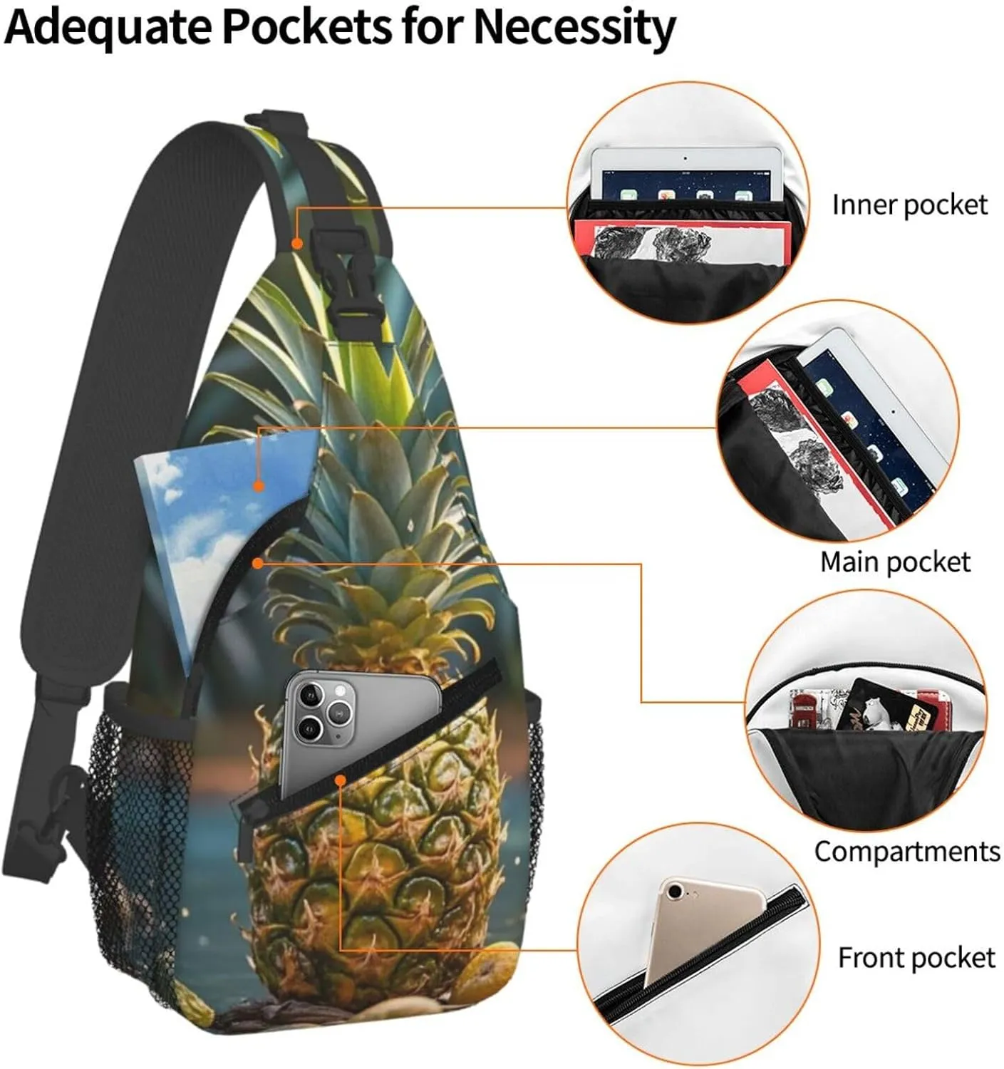 Sling Bag for Men Women Crossbody Backpack Flickering Pineapple Crossbody Bag Chest Bag for Travel Sport