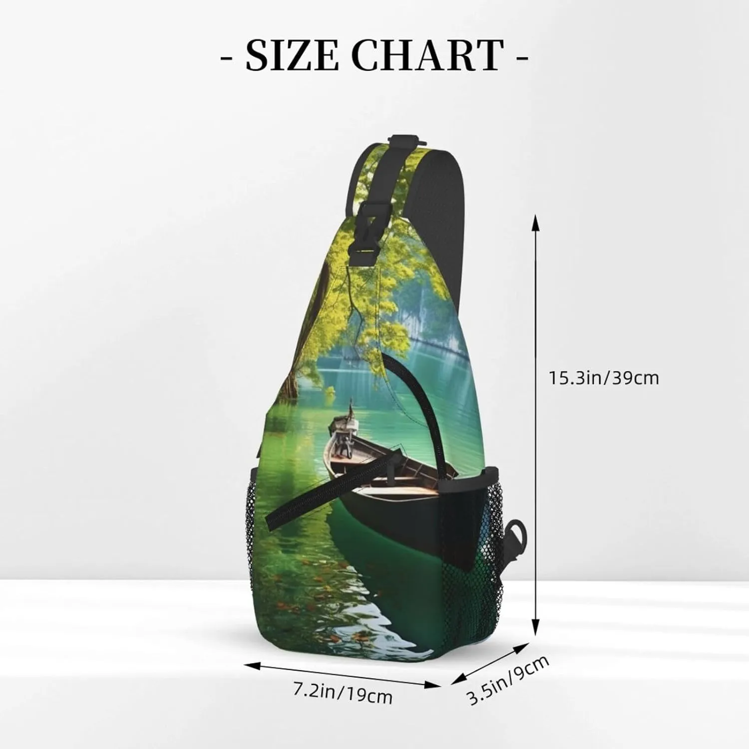 Sling Bag for Men Women Crossbody Backpack Green Lake Boat Crossbody Bag Chest Bag for Travel Sport