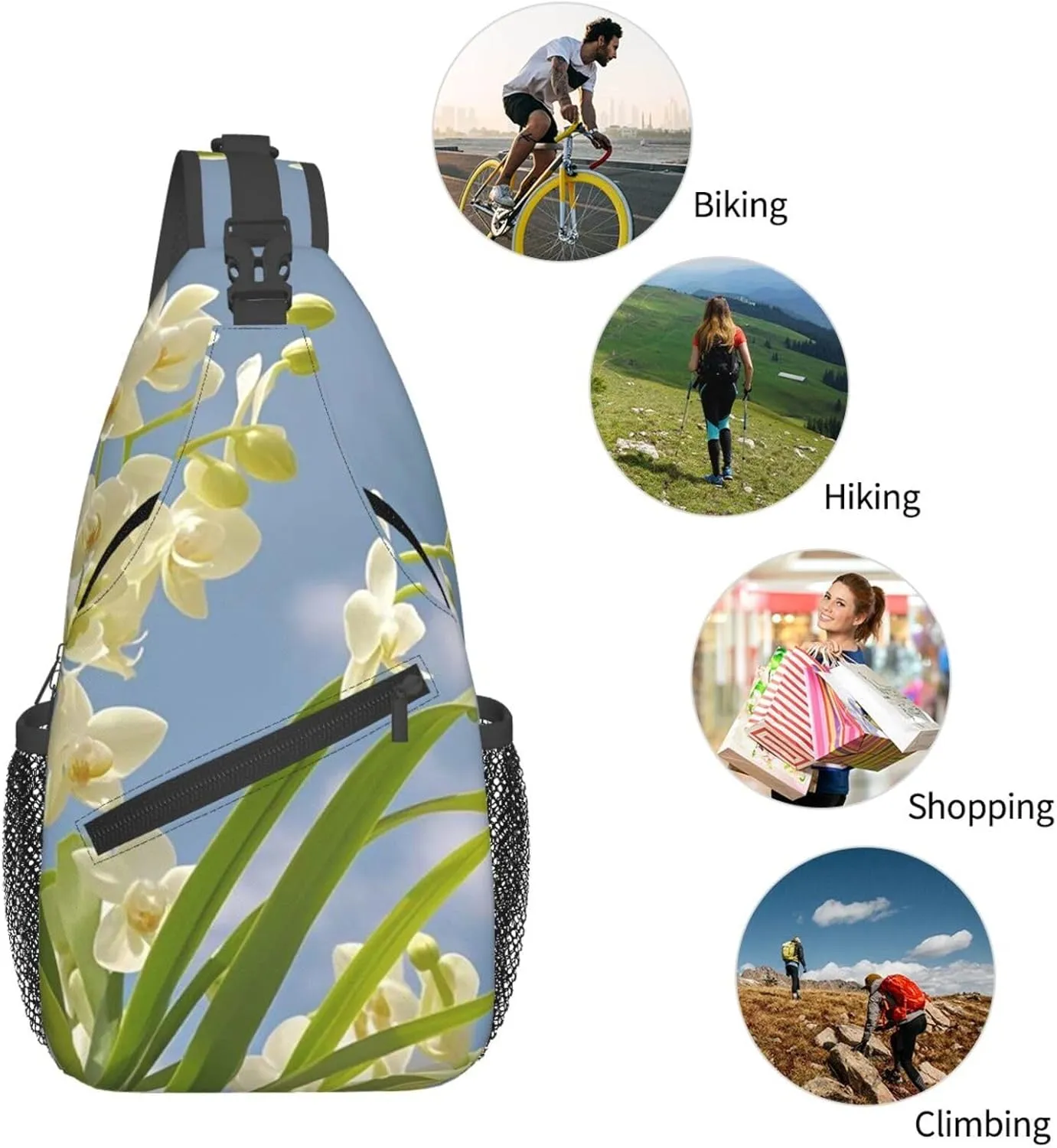 Sling Bag for Men Women Crossbody Backpack Orchid Flower Fresh Spring Crossbody Bag Chest Bag for Travel Sport