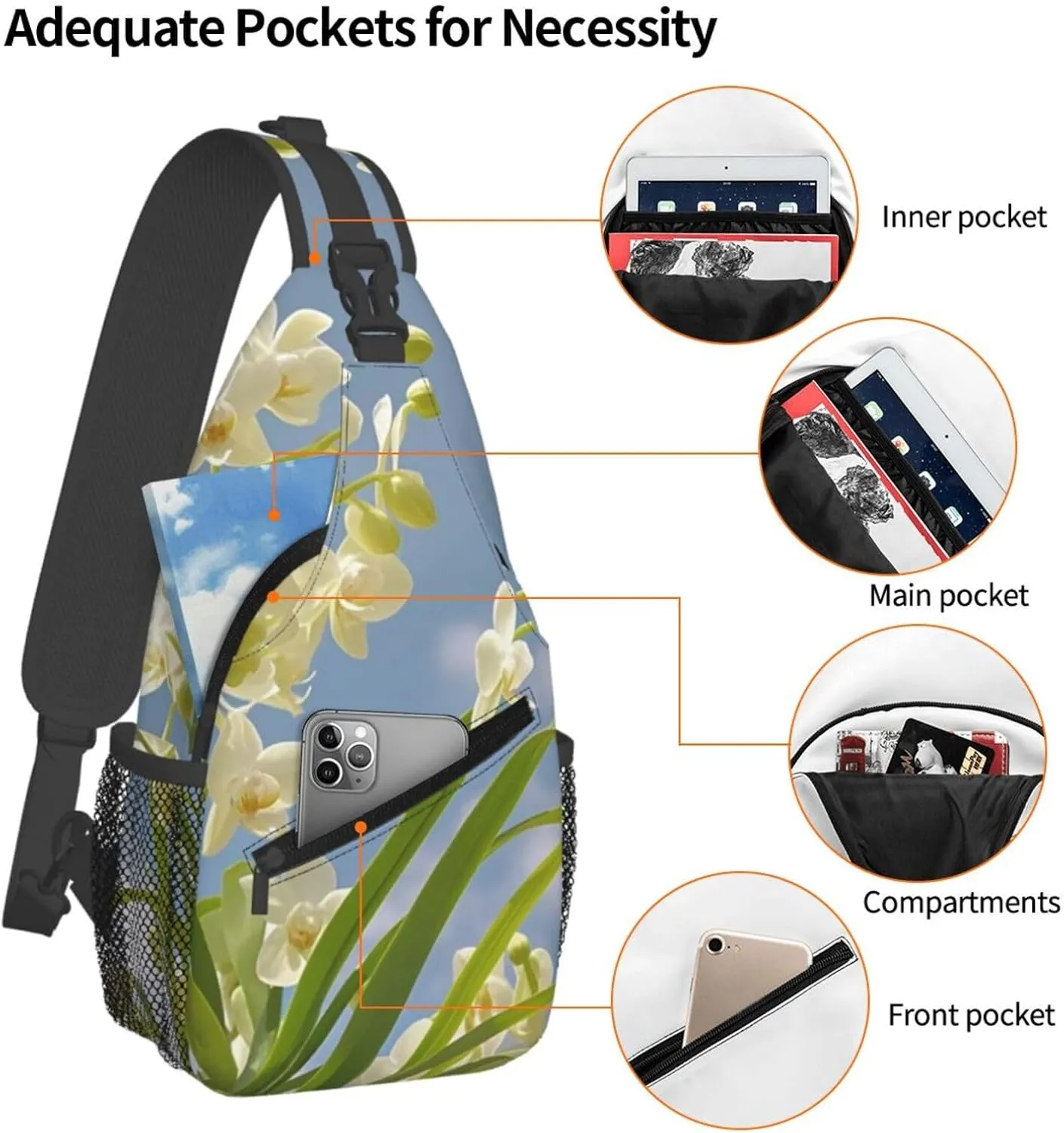 Sling Bag for Men Women Crossbody Backpack Orchid Flower Fresh Spring Crossbody Bag Chest Bag for Travel Sport