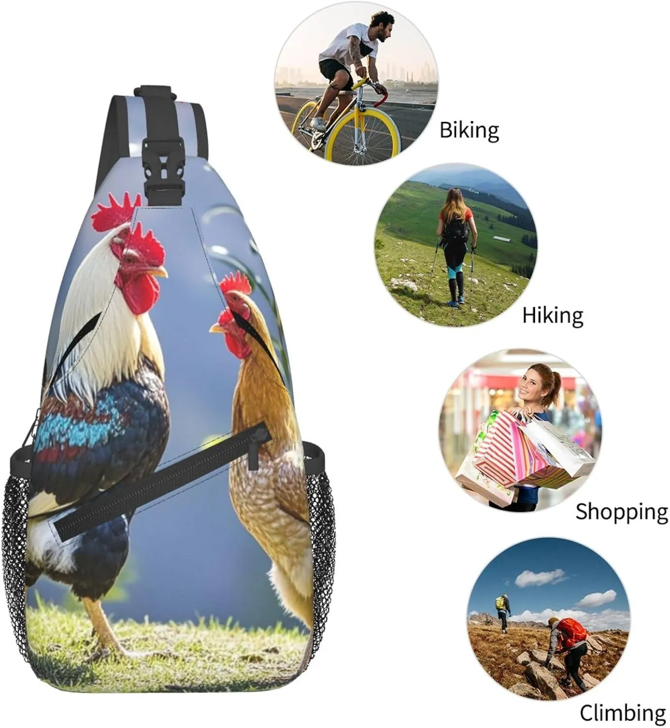 Sling Bag for Men Women Crossbody Backpack Rooster and hen Crossbody Bag Chest Bag for Travel Sport