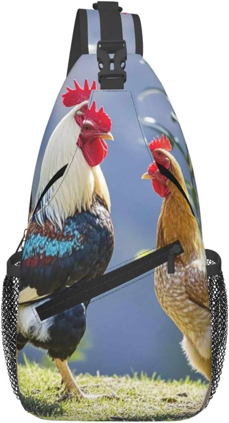 Sling Bag for Men Women Crossbody Backpack Rooster and hen Crossbody Bag Chest Bag for Travel Sport