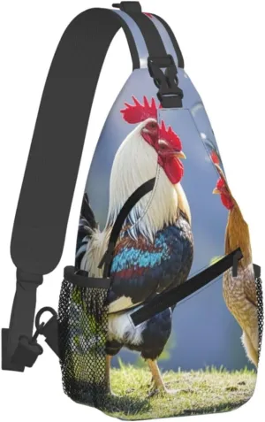Sling Bag for Men Women Crossbody Backpack Rooster and hen Crossbody Bag Chest Bag for Travel Sport