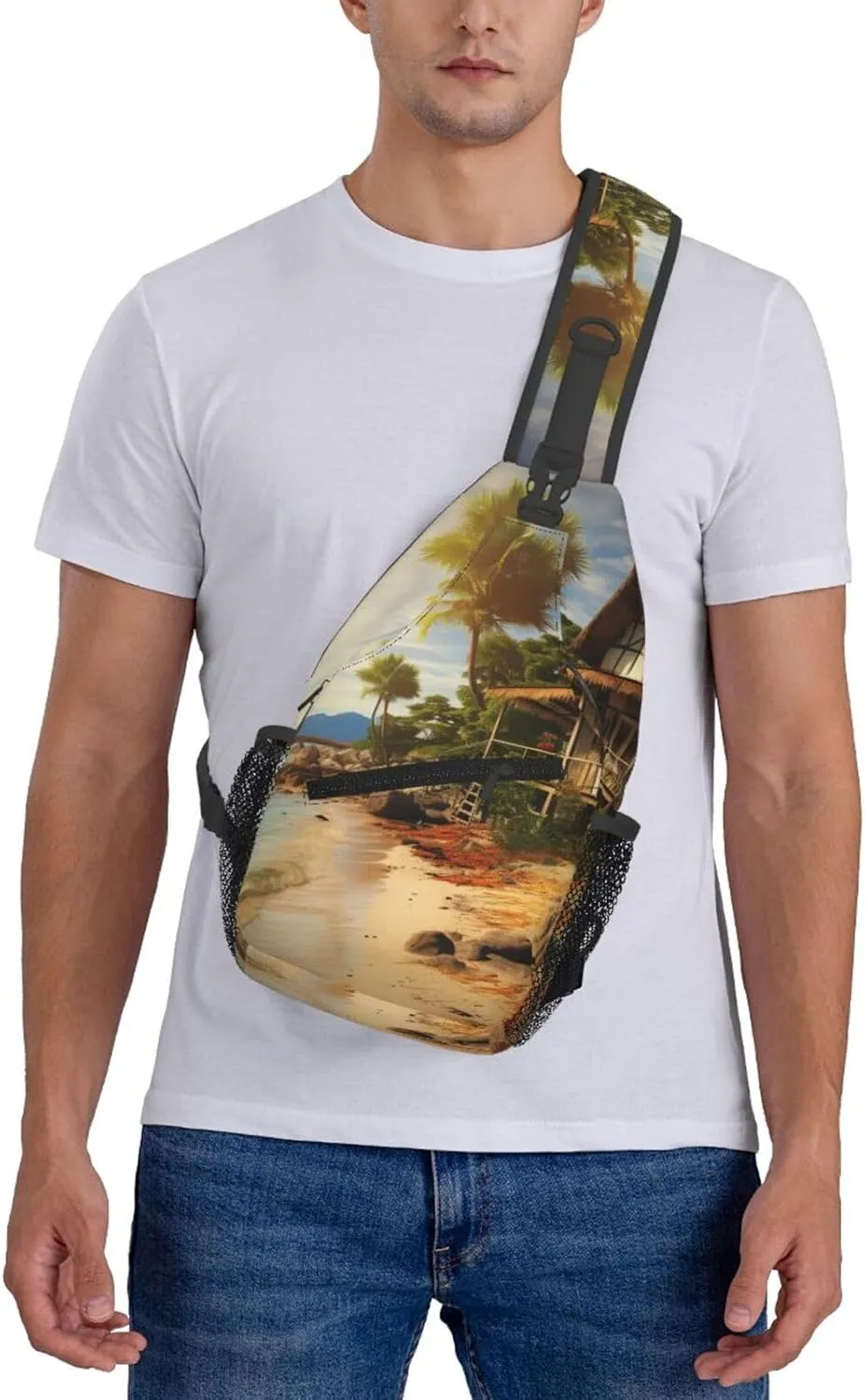 Sling Bag for Women Men Crossbody Bag Sling Backpack A Cottage by The Sea Cross Body Bag Adjustable Chest Bag