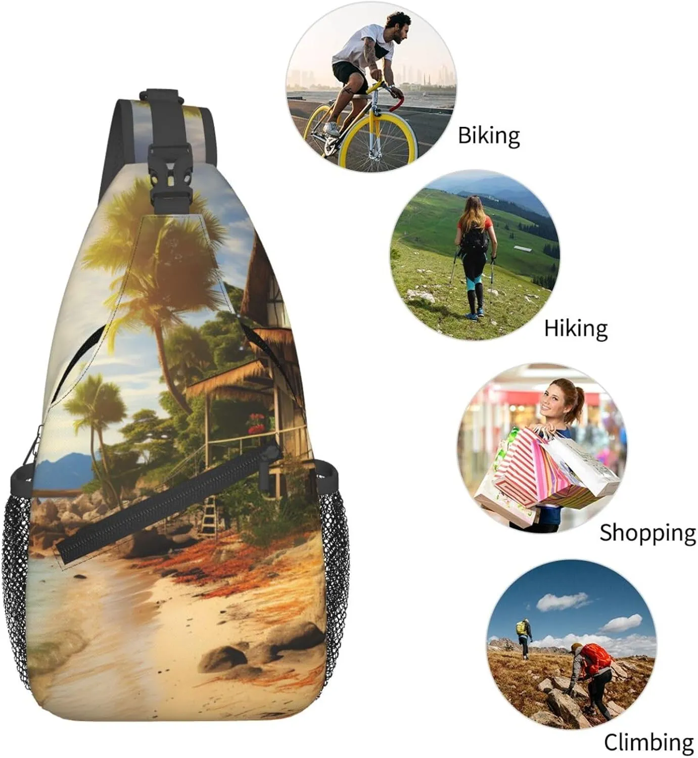 Sling Bag for Women Men Crossbody Bag Sling Backpack A Cottage by The Sea Cross Body Bag Adjustable Chest Bag