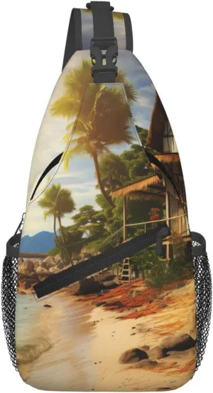 Sling Bag for Women Men Crossbody Bag Sling Backpack A Cottage by The Sea Cross Body Bag Adjustable Chest Bag