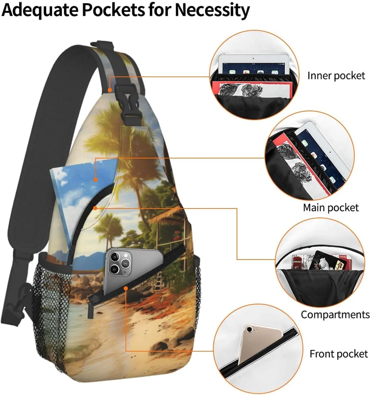 Sling Bag for Women Men Crossbody Bag Sling Backpack A Cottage by The Sea Cross Body Bag Adjustable Chest Bag