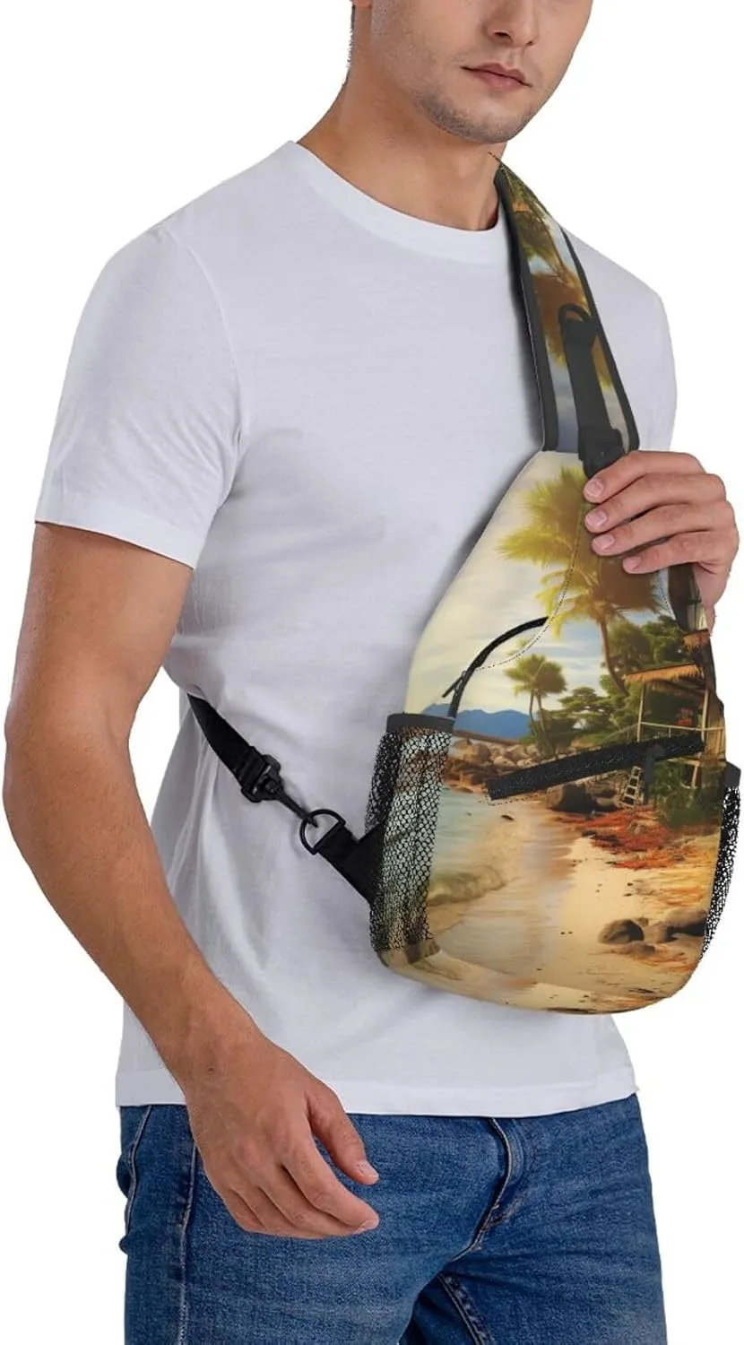 Sling Bag for Women Men Crossbody Bag Sling Backpack A Cottage by The Sea Cross Body Bag Adjustable Chest Bag