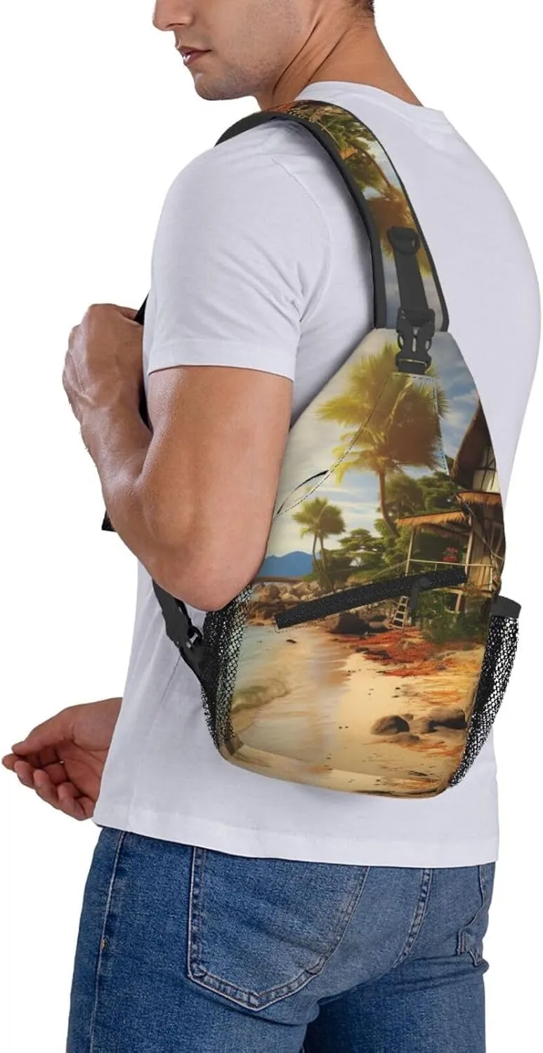 Sling Bag for Women Men Crossbody Bag Sling Backpack A Cottage by The Sea Cross Body Bag Adjustable Chest Bag