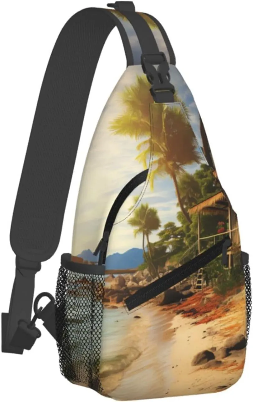 Sling Bag for Women Men Crossbody Bag Sling Backpack A Cottage by The Sea Cross Body Bag Adjustable Chest Bag
