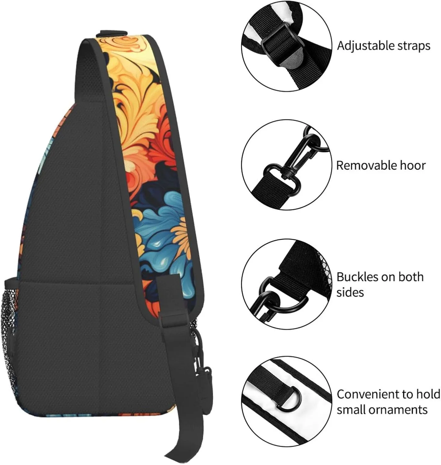 Sling Bag for Women Men Crossbody Bag Sling Backpack Abstract Floral Pattern Cross Body Bag Adjustable Chest Bag