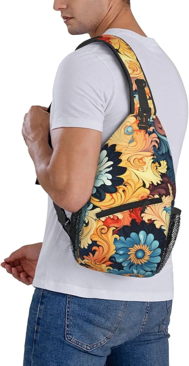 Sling Bag for Women Men Crossbody Bag Sling Backpack Abstract Floral Pattern Cross Body Bag Adjustable Chest Bag