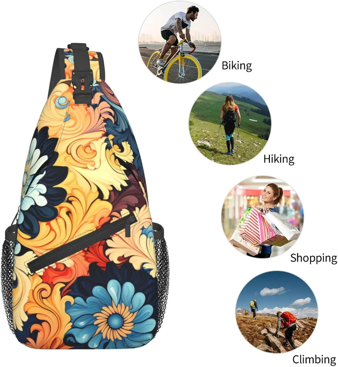 Sling Bag for Women Men Crossbody Bag Sling Backpack Abstract Floral Pattern Cross Body Bag Adjustable Chest Bag