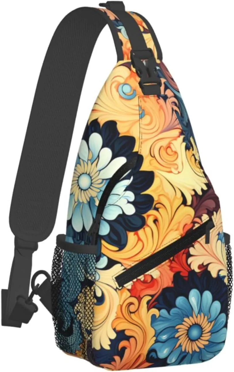 Sling Bag for Women Men Crossbody Bag Sling Backpack Abstract Floral Pattern Cross Body Bag Adjustable Chest Bag