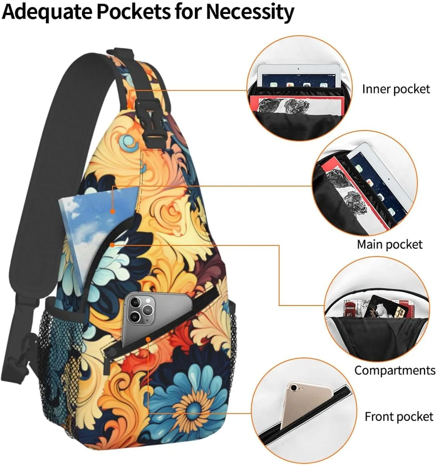Sling Bag for Women Men Crossbody Bag Sling Backpack Abstract Floral Pattern Cross Body Bag Adjustable Chest Bag