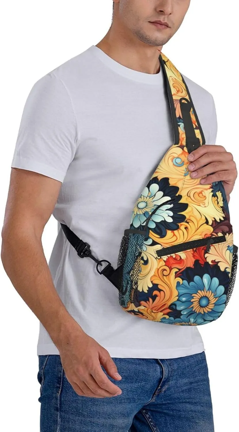 Sling Bag for Women Men Crossbody Bag Sling Backpack Abstract Floral Pattern Cross Body Bag Adjustable Chest Bag