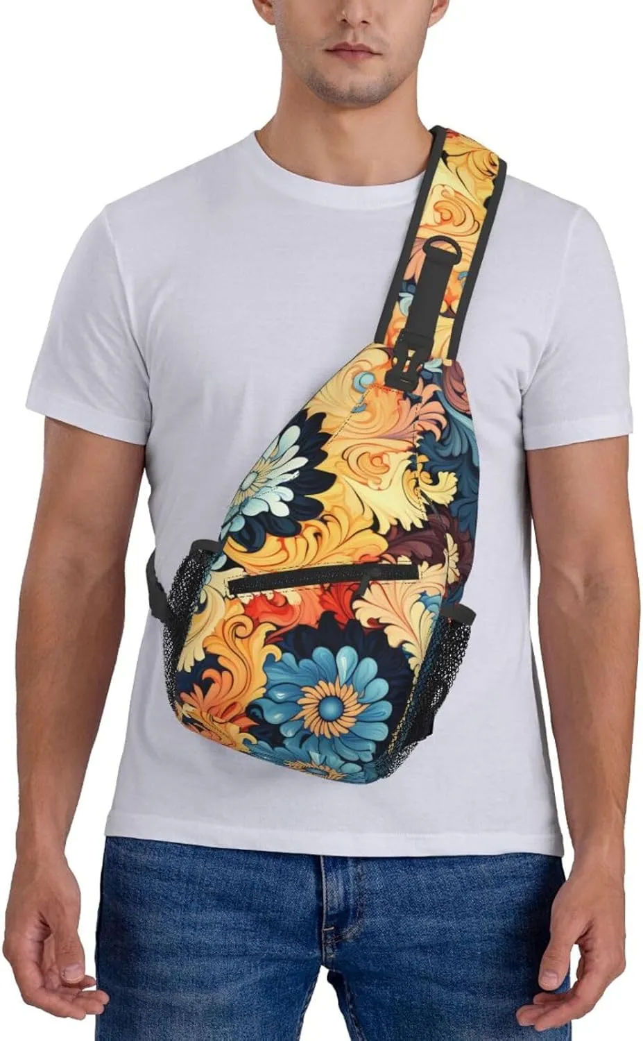 Sling Bag for Women Men Crossbody Bag Sling Backpack Abstract Floral Pattern Cross Body Bag Adjustable Chest Bag