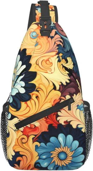 Sling Bag for Women Men Crossbody Bag Sling Backpack Abstract Floral Pattern Cross Body Bag Adjustable Chest Bag