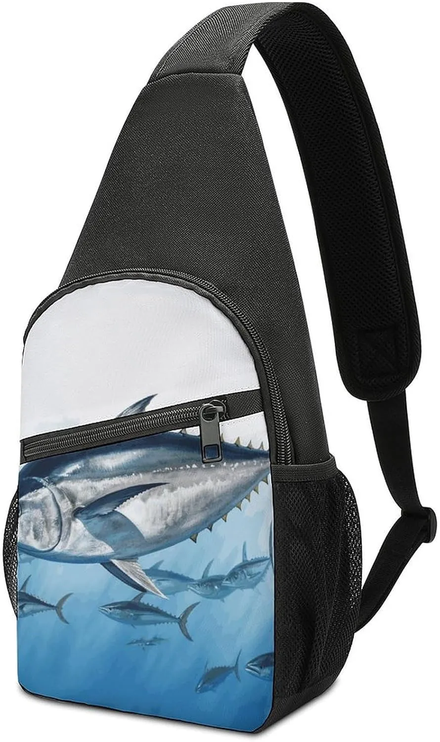 Sling Bag for Women Men Crossbody Bag Small Sling Backpack Bluefin Tuna Thunnus Chest Bag Hiking Daypack