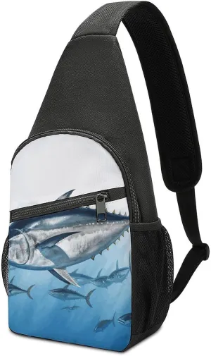 Sling Bag for Women Men Crossbody Bag Small Sling Backpack Bluefin Tuna Thunnus Chest Bag Hiking Daypack
