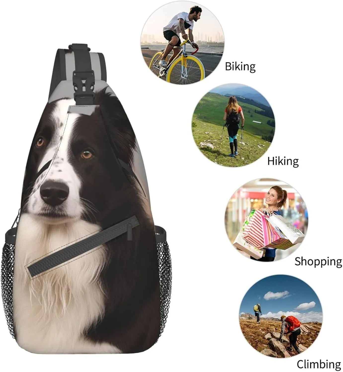 Sling Bag for Women Men Crossbody Bag Small Sling Backpack Border Collie Chest Bag Hiking Daypack