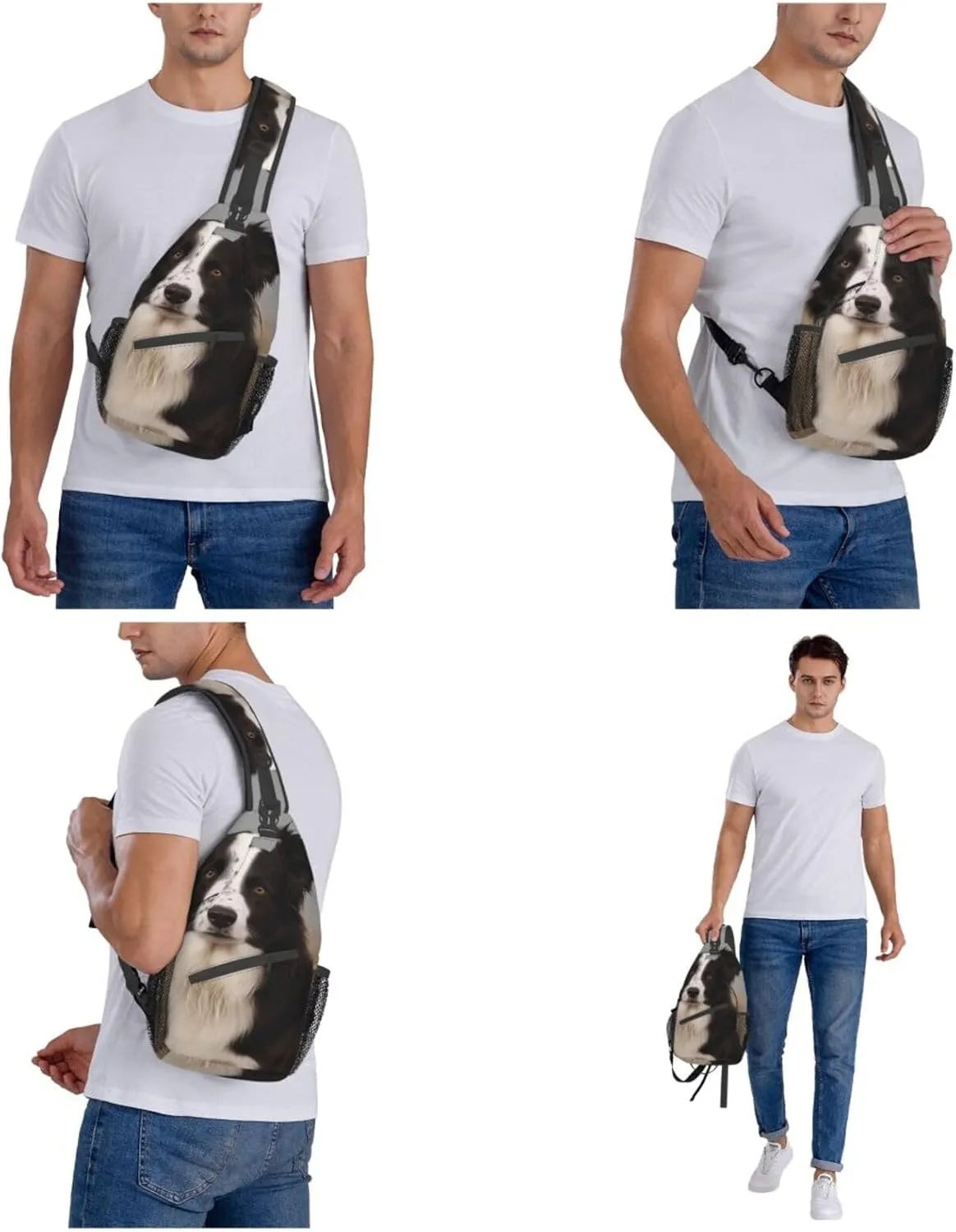Sling Bag for Women Men Crossbody Bag Small Sling Backpack Border Collie Chest Bag Hiking Daypack