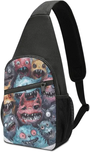 Sling Bag for Women Men Crossbody Bag Small Sling Backpack Circle of Cartoon Monsters Chest Bag Hiking Daypack