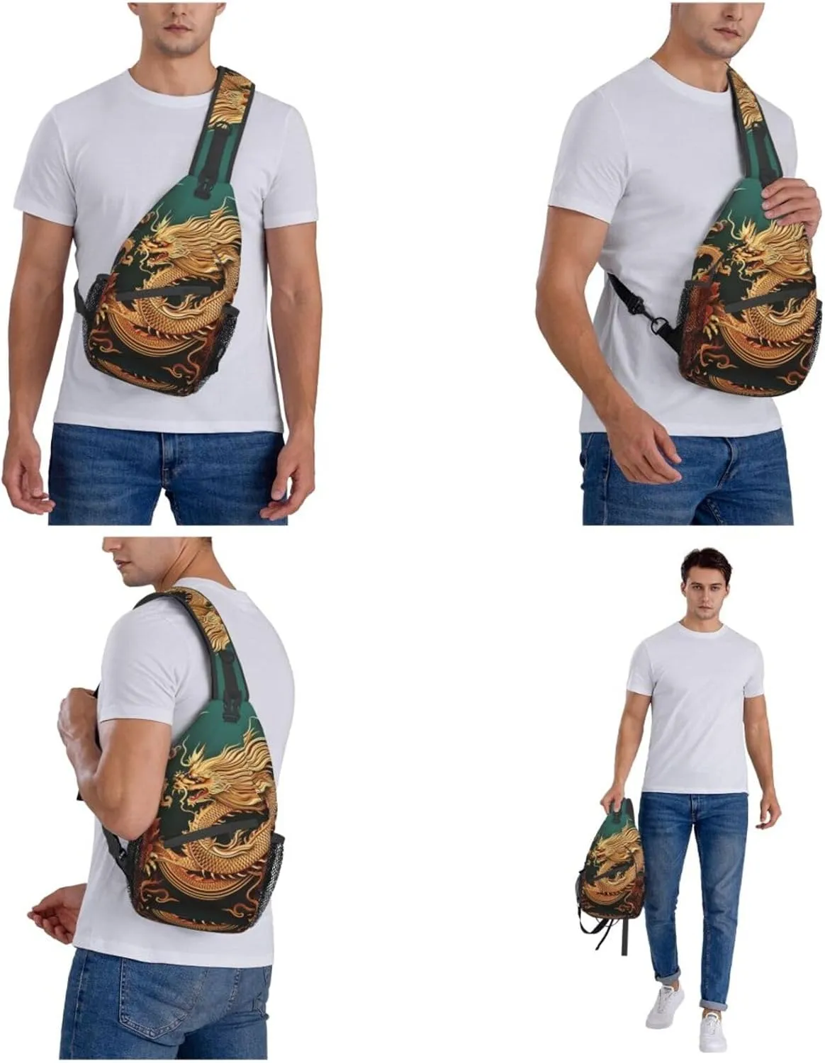 Sling Bag for Women Men Crossbody Bag Small Sling Backpack Dragon chinese background Chest Bag Hiking Daypack