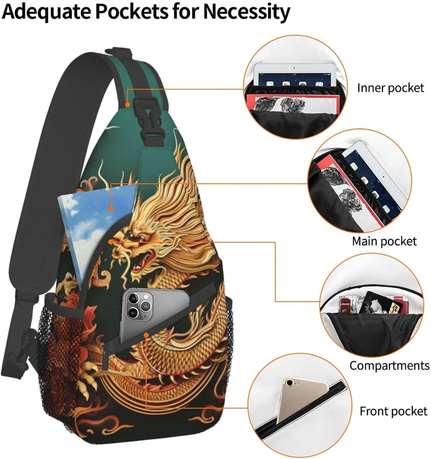 Sling Bag for Women Men Crossbody Bag Small Sling Backpack Dragon chinese background Chest Bag Hiking Daypack