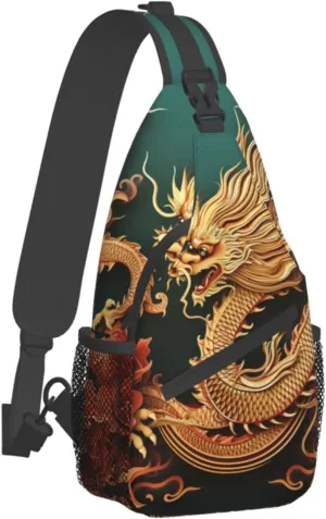 Sling Bag for Women Men Crossbody Bag Small Sling Backpack Dragon chinese background Chest Bag Hiking Daypack