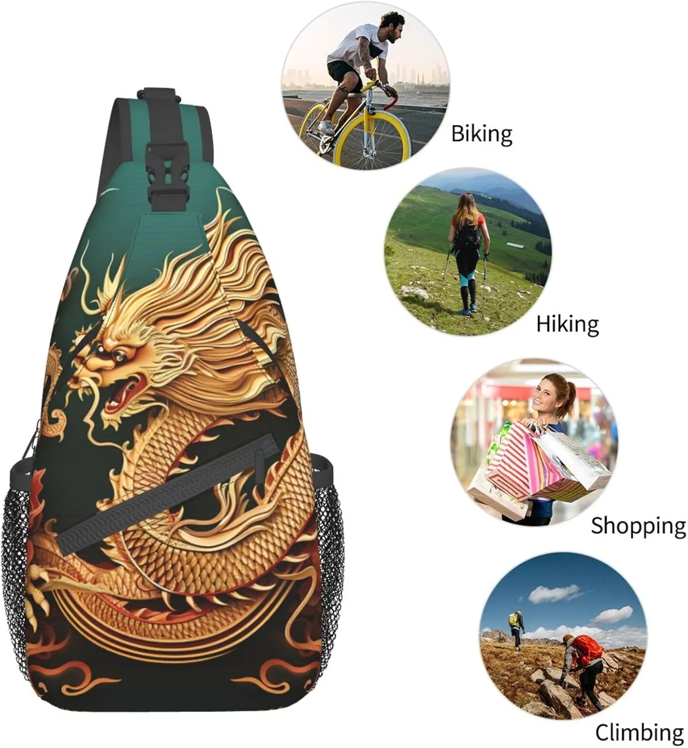 Sling Bag for Women Men Crossbody Bag Small Sling Backpack Dragon chinese background Chest Bag Hiking Daypack