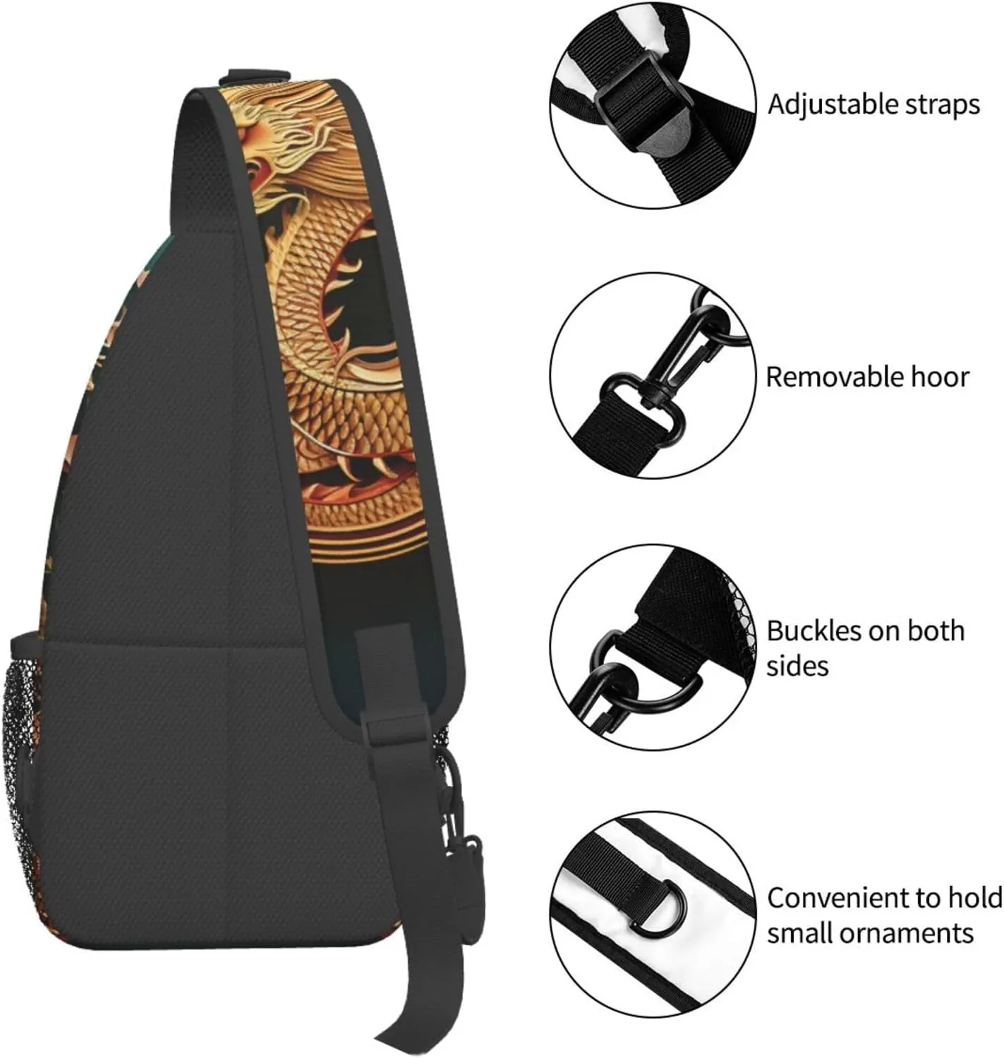 Sling Bag for Women Men Crossbody Bag Small Sling Backpack Dragon chinese background Chest Bag Hiking Daypack
