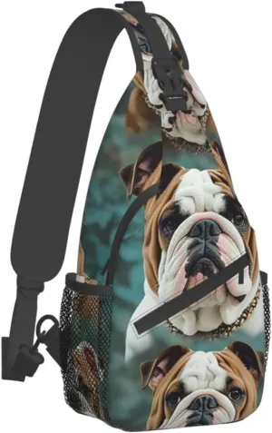 Sling Bag for Women Men Crossbody Bag Small Sling Backpack Funny English Bulldog Chest Bag Hiking Daypack