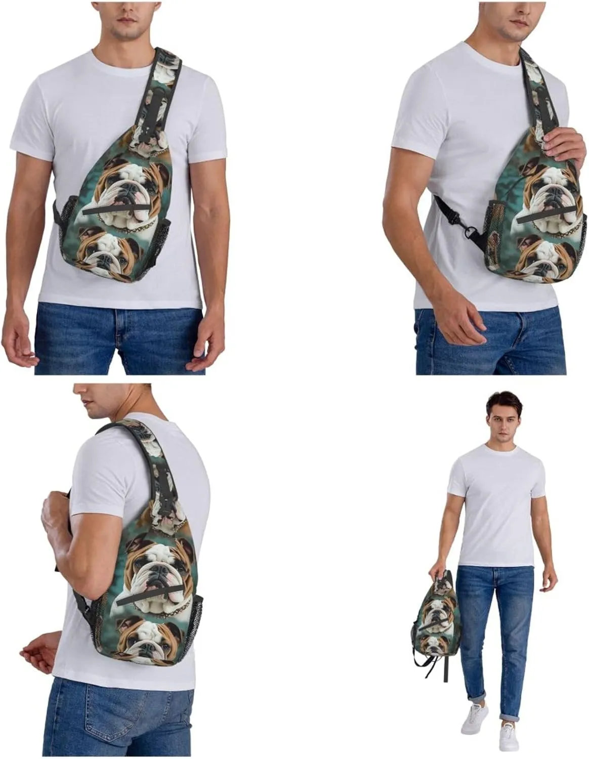 Sling Bag for Women Men Crossbody Bag Small Sling Backpack Funny English Bulldog Chest Bag Hiking Daypack