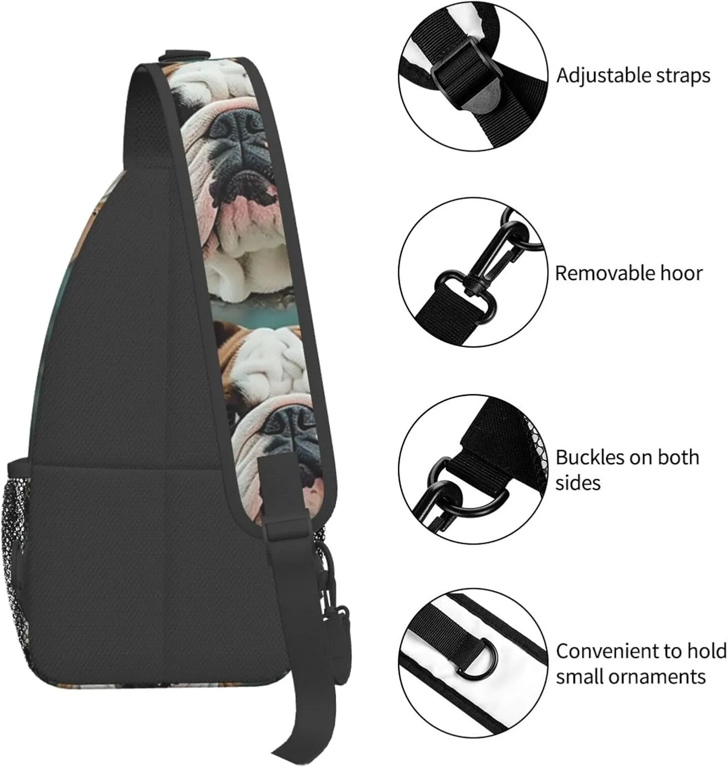 Sling Bag for Women Men Crossbody Bag Small Sling Backpack Funny English Bulldog Chest Bag Hiking Daypack