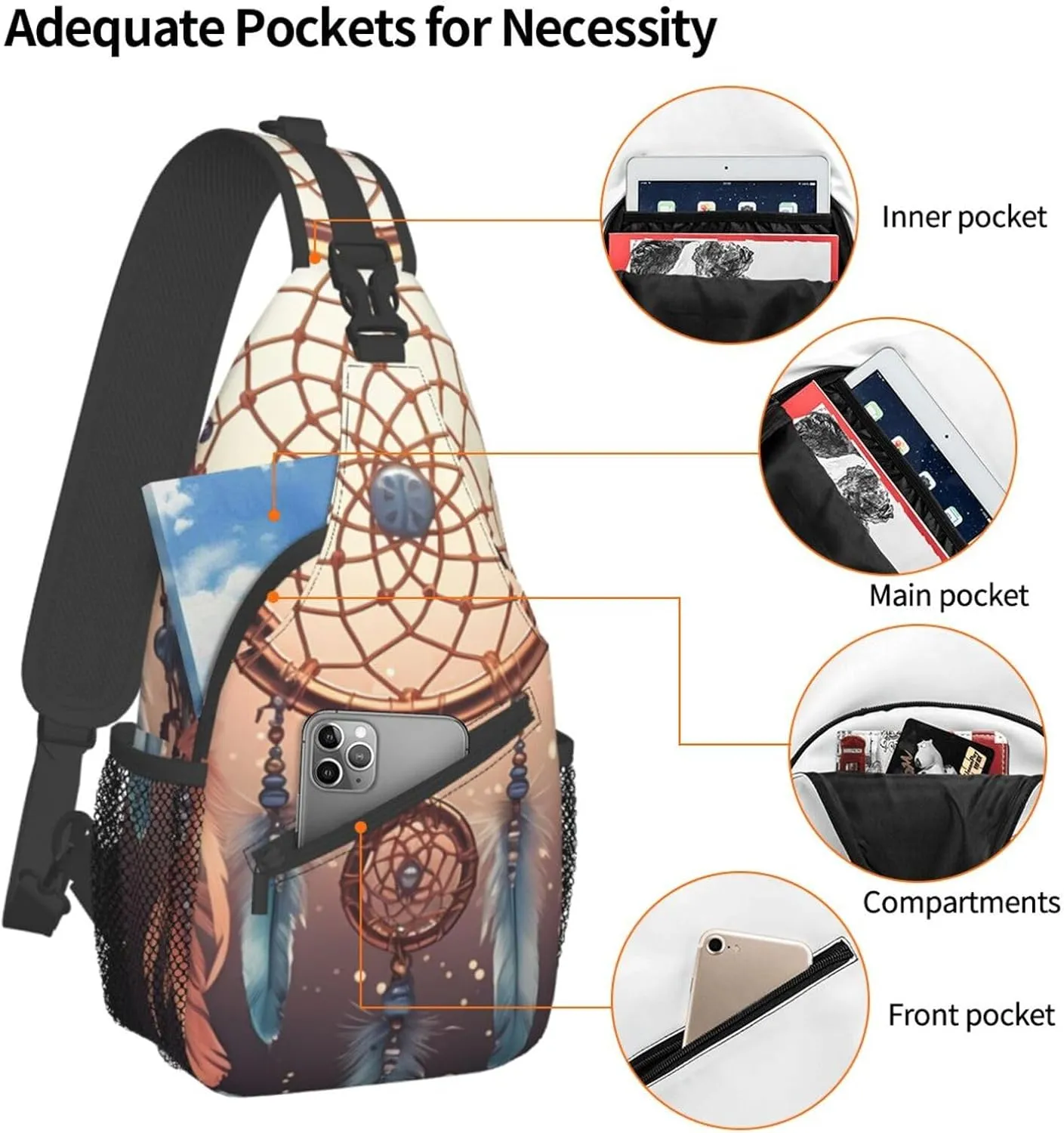 Sling Bag for Women Men Crossbody Bag Small Sling Backpack Native American Dream Catcher Chest Bag Hiking Daypack